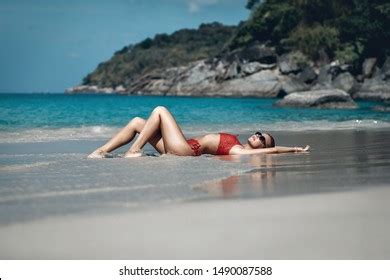 Sexy Girl Red Bikini Sunbathing On Stock Photo Shutterstock