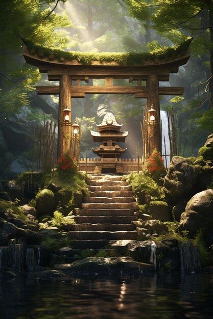 Premium Ai Image There Is A Small Shrine In The Middle Of A Forest Generative Ai