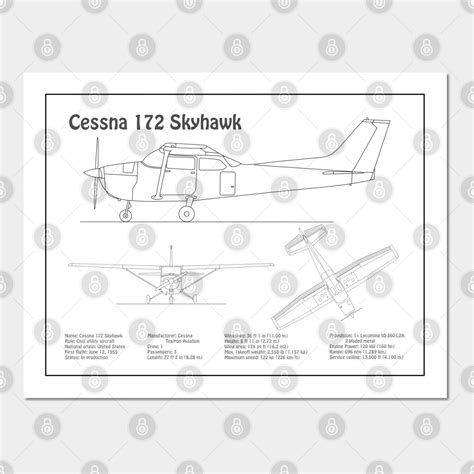 Cessna 172 Skyhawk Airplane Blueprint Drawing Plans Bd Wall And Art Print In 2024 Cessna