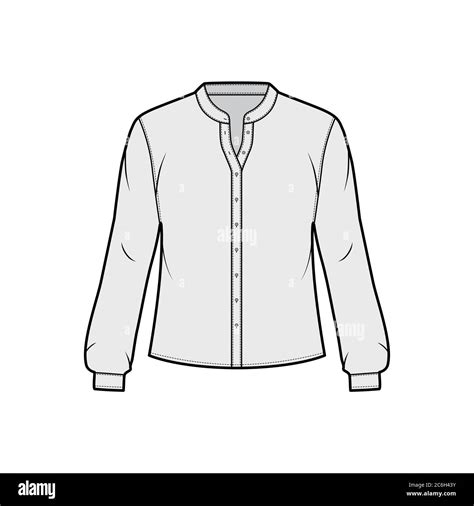 Shirt Technical Fashion Illustration With Curved Mandarin Stand Collar