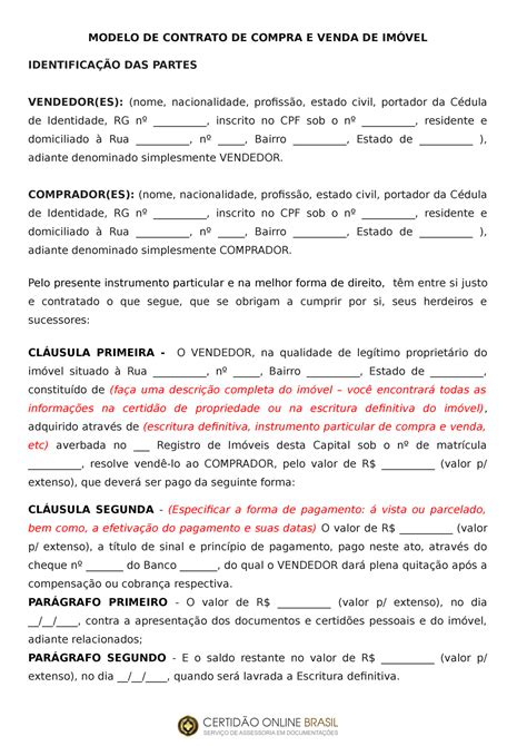 Contrato De Compra E Venda De Imóvel Rural Grátis BRAINCP