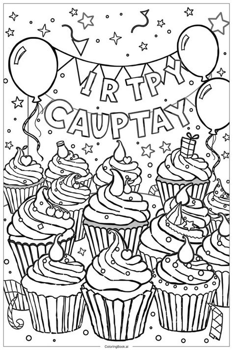 Página para colorear Fiesta de Cupcakes 2 Descarga gratuita en PDF PNG