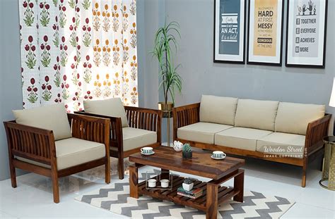 Buy Raiden Wooden Sofa Set With Washable Zipper Cover Honey Irish