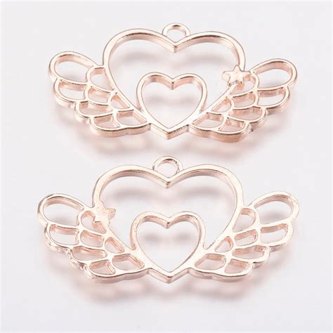 2 Rose Gold Heart Open Bezel Pendant Heart Resin Charms Resin Bezels