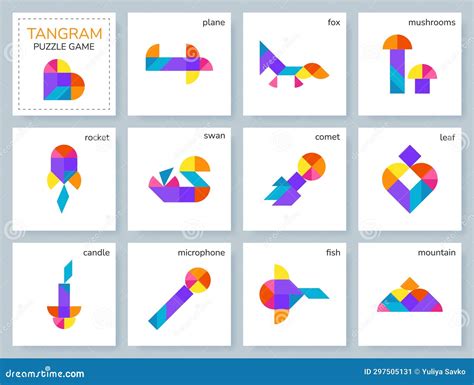 Tangram Puzzle Vector Set With Various Objects Stock Illustration Illustration Of Collection