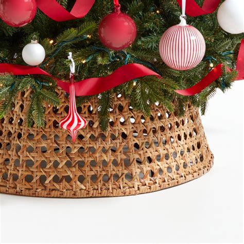 Natural Woven Cane Christmas Tree Collar Crate Barrel