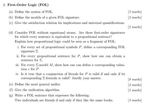 Solved 2 First Order Logic Fol A Define The Syntax Of