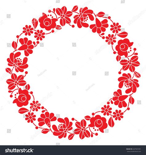 Kalocsai Red Embroidery Circle Hungarian Floral Stock Vector Royalty