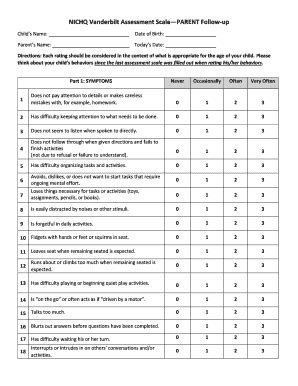 Fillable Online Nichq Vanderbilt Assessment Scaleparent Follow Up Fax