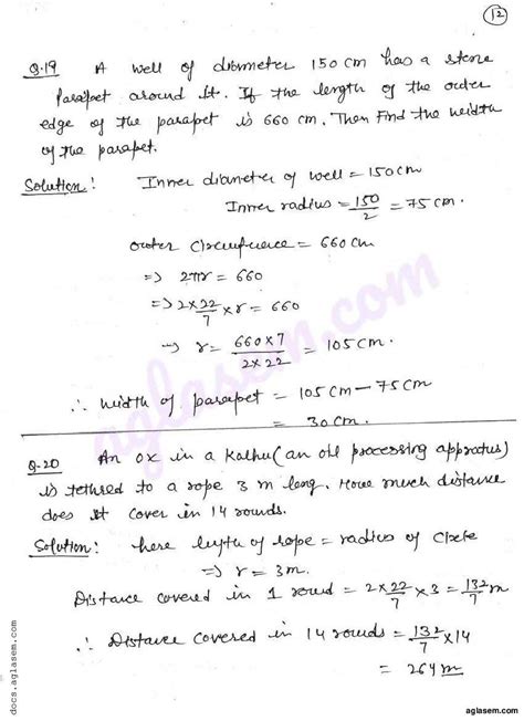 RD Sharma Solutions For Class 7 Mensuration II Area Of Circle Exercise