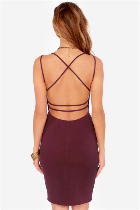 Sexy Backless Dress Burgundy Dress Midi Dress Bodycon Dress 4100