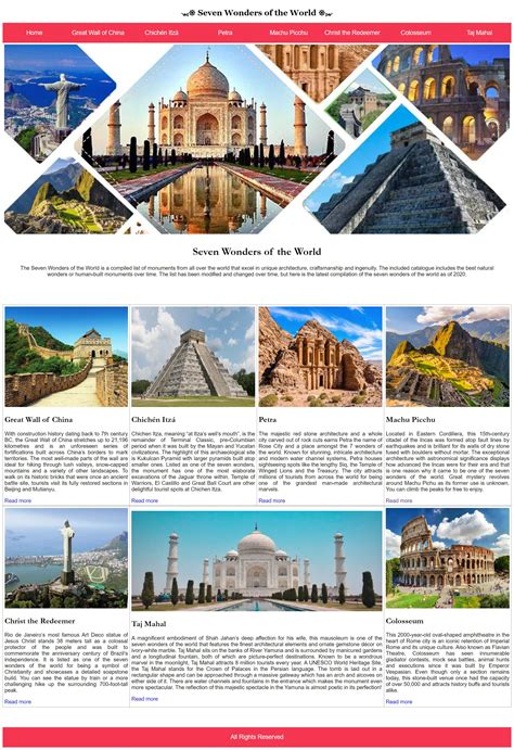 Html Project On Seven Wonders For Class Th And Th