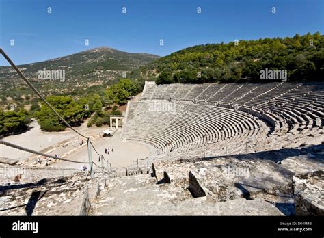 Ancient Amphitheater Of Epidaurus At Peloponnese Greece Stock Photo