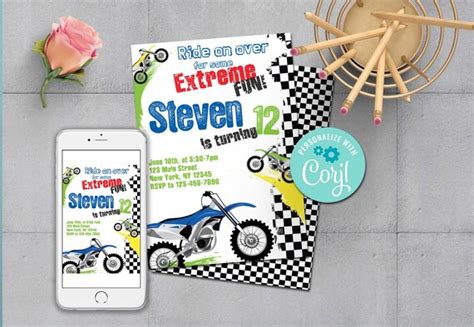 Paper And Party Supplies Dirt Bike Birthday Invitation Edit W Corjl Dirt