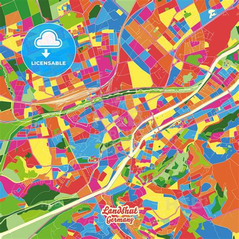 Landshut Bavaria Germany Crazy Colorful Street Map Poster Template
