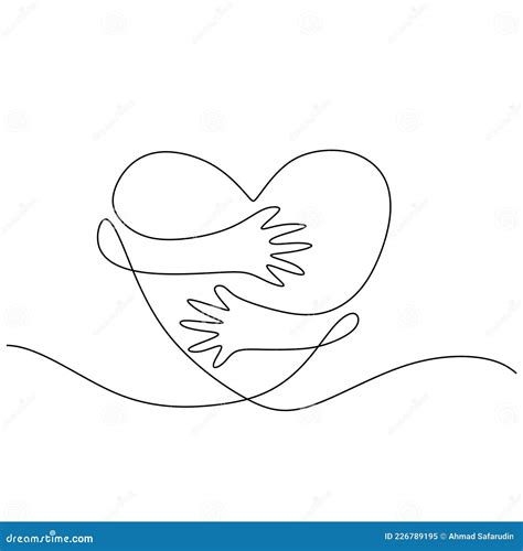 Heart Symbol With Hand Embrace Line Drawing Minimal Contour Line Art