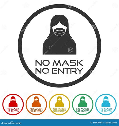 No Face Mask No Entry Vector Sign Color Set Stock Vector Illustration