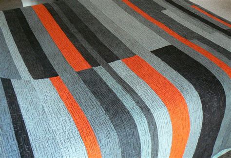 Shades Of Grey With Orange Stripe Mid Century Inspired Quilt Etsy