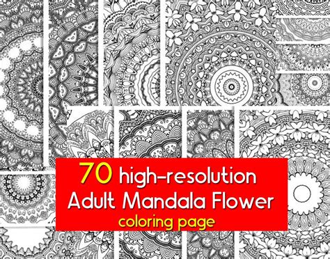 70 Adult Mandala Flower Coloring