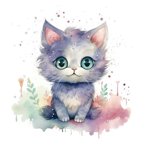 Premium Photo Watercolor Kawaii Cat Whisker Whimsy Style