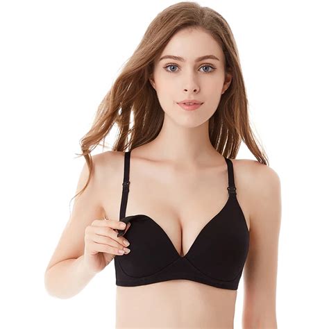 Fashion Lady Solid Bras Women Push Up Bra Black Front Closure Button