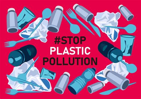 Stop Plastic Pollution Text On Pink Background Plastic Bottles Bags
