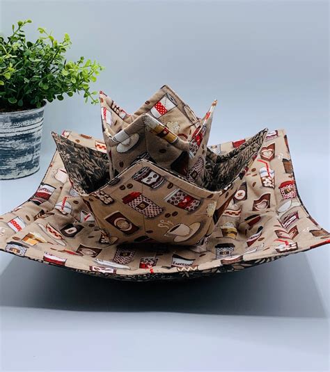 Microwave Soup Bowl Cozy, Reversible, Coffee Print, Choose From 3 Sizes ...