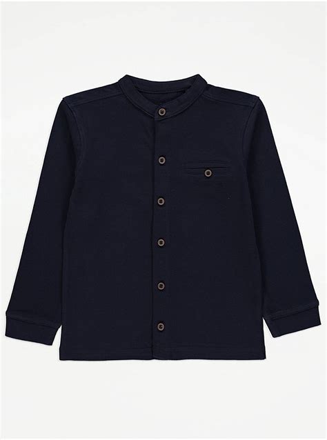 Navy Jersey Pique Grandad Collar Shirt Kids George At Asda