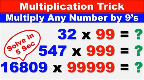 Multiplying Any Number By 99 999 9999 Math Tricks And Tips YouTube