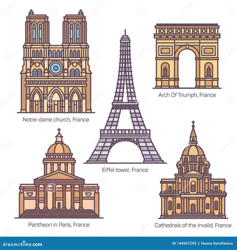 Famous Landmarks Of France. French Sightseeing Set Vector Illustration ...