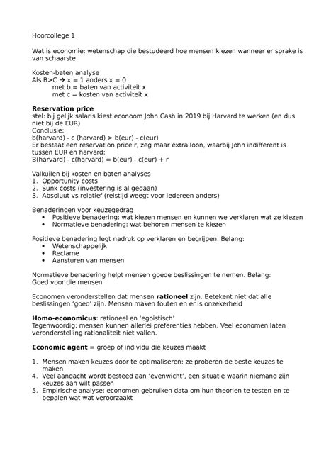 Aantekeningen Colleges Micro Hoorcollege Wat Is Economie