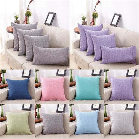 Cover Plain Solid Pillow Case Cotton Linen Sofa Multicolor Waist Cushion Home Buy At A Low