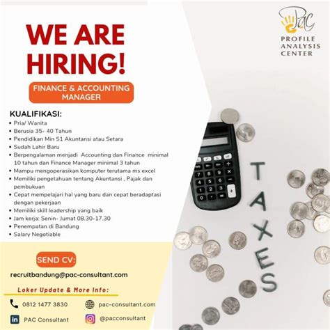 Lowongan Kerja Finance Accounting Manager Accounting And Finance