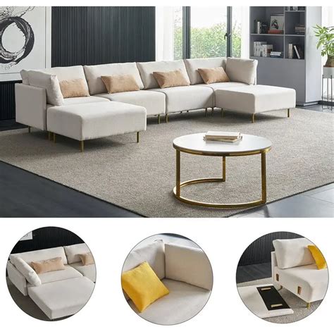 Issabel 143 Wide Reversible Modular Sofa Chaise With Ottoman VigsHome