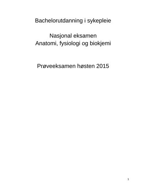 PDF Bachelorutdanning I Sykepleie Nasjonal Eksamen Anatomi