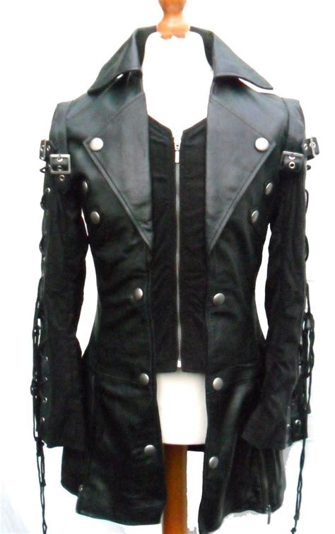 Men Black Gothic Coat Lamb Skin Real Leather Goth Jacket Leather Coat Womens Goth Coat