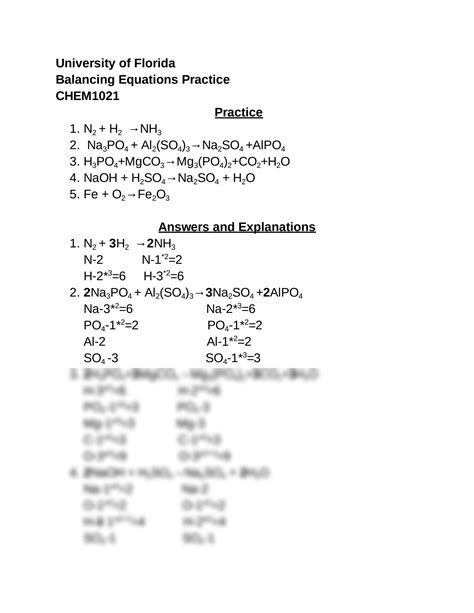 Balancing Chemical Equation Practice Chapter Balancing