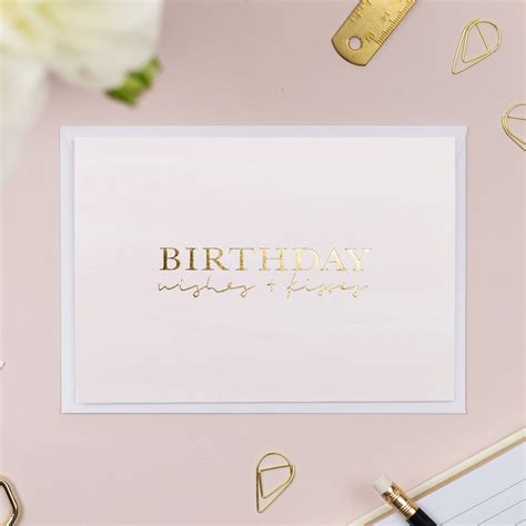 Birthday Wishes Kisses Gold Foil Imprinted Greeting Card Etsy