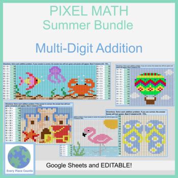 Pixel Art Math Summer Bundle Multi Digit Addition W Wo Regrouping