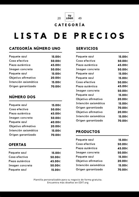 Plantillas De Listas De Precios