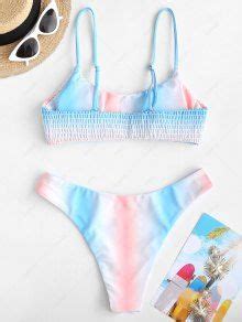 ZAFUL Ombre Smocked Bralette Bikini Swimwear In LIGHT BLUE ZAFUL