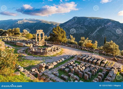 Temple Of Athena Pronaia In Ancient Delphi Greece Stock Photo Image