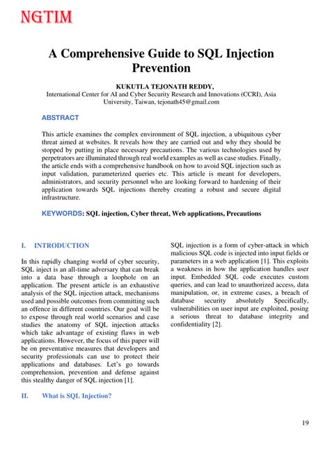 Pdf A Comprehensive Guide To Sql Injection Prevention