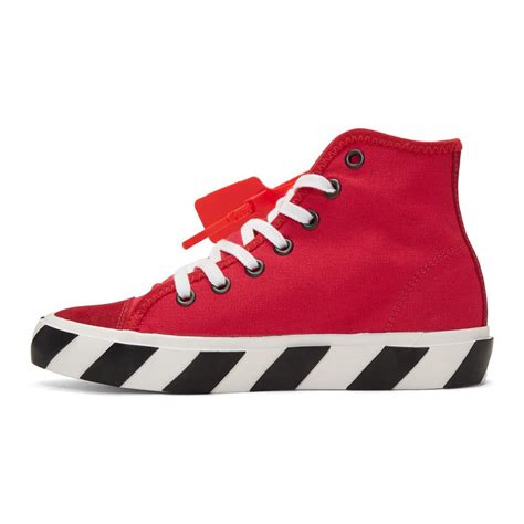 Off White C O Virgil Abloh Canvas Red Vulcanized High Top Sneakers For