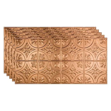 Fasade Traditional 2 2 Ft X 4 Ft Glue Up Vinyl Ceiling Tile In Polished Copper 40 Sq Ft