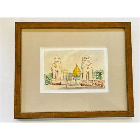 Original Watercolor Myanmar Shwezigon Pagoda Signed Matted Framed 9 X