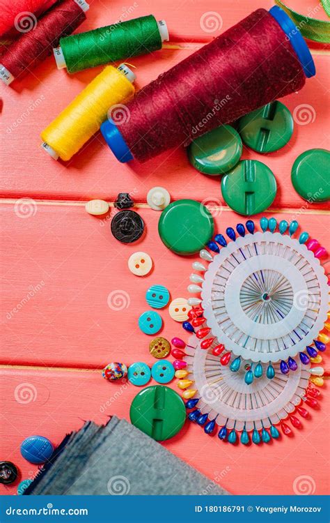 Set Of Tailoring Tools And Accessories On Table Stock Image Image Of