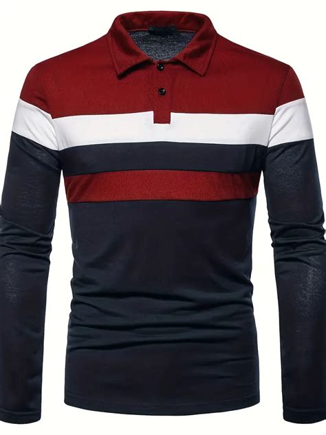 Plus Size Mens Contrast Color Golf Shirt Spring Fall Winter Temu New