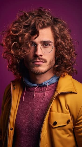 Premium AI Image Western Man With Long Curly Hair Wearing Glasses