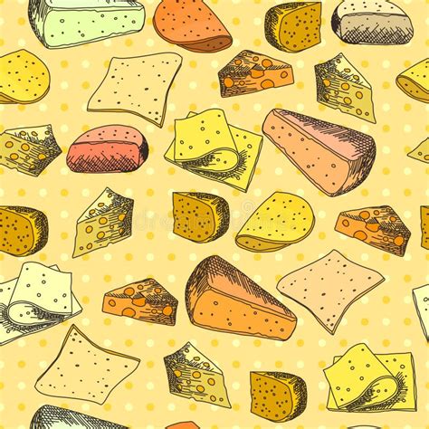 Seamless Pattern With Different Slices Of Cheese Stock Vector